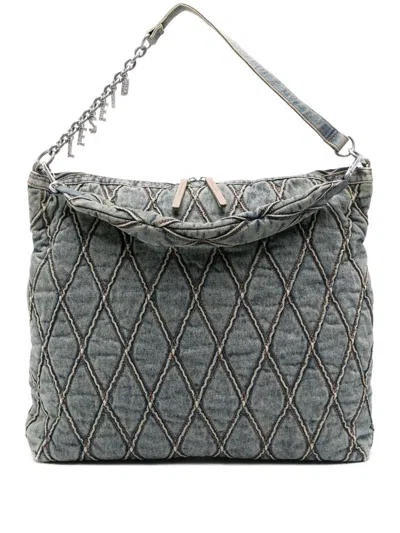 Diesel Women Charm Denim Shoulder Bag In Gray