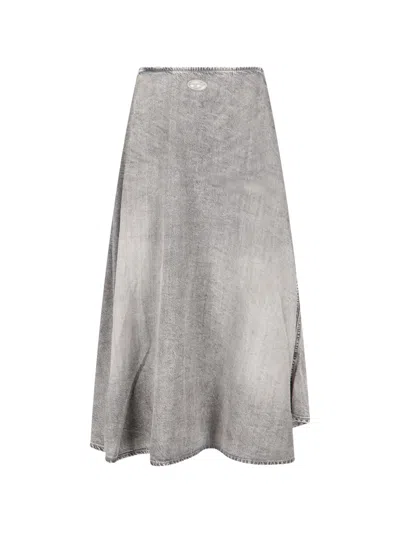Diesel Midi Knee Length Skirt Belt Loop Pleated In Gray