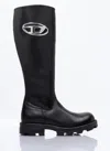 Diesel D-hammer-leather Knee-high Boots In Black