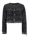 Diesel Grey Jacket With Round Neck And Frayed Edges In Cotton Blend Woman In Gray