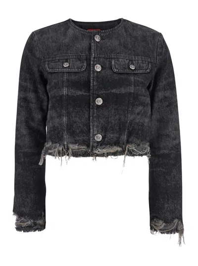 DIESEL DIESEL WOMEN GREY JACKET WITH ROUND NECK AND FRAYED EDGES IN COTTON BLEND WOMAN