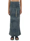 Diesel Megan Distressed High-waisted Long Skirt In Gray