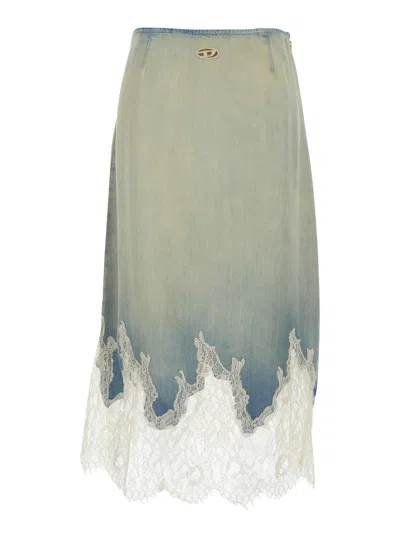 Diesel Midi Skirt In Denim And Lace In Blue