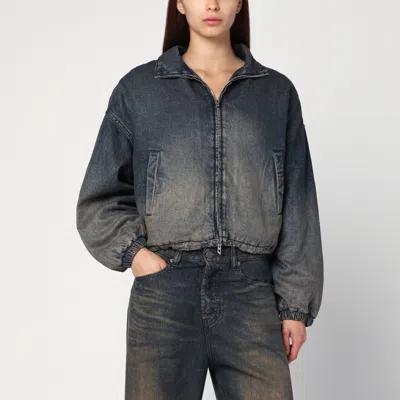 Diesel Women's De-flower Jacket In Medium Blue With Faded Effect In Gray