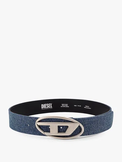 Diesel Women Denim Belt With Logo In Blue
