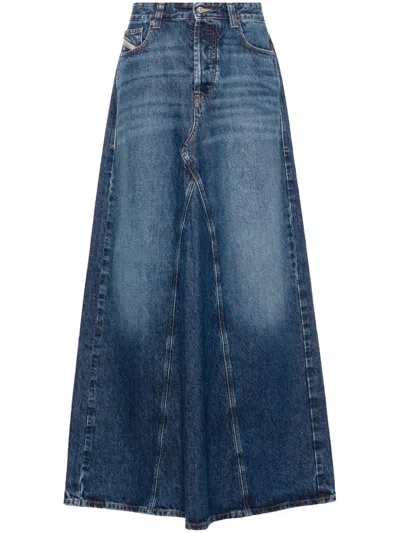 Diesel Women Denim Long Skirt In Navy