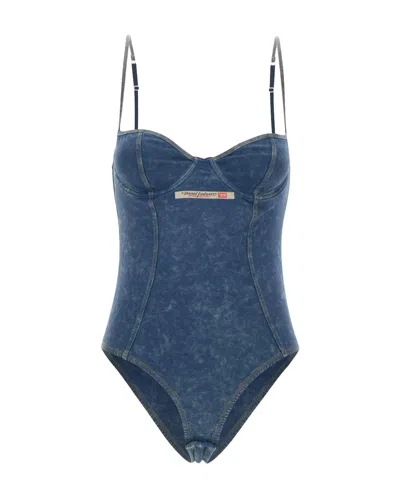 Diesel Women's Denim-style Bustier Bodysuit In Dark/blue