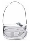 Diesel Geometric Flap Shoulder Bag With Metallic Finish In Silver