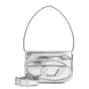 Diesel Metallic Silver Shoulder Bag 1dr Compact With Adjustable Strap In Silver