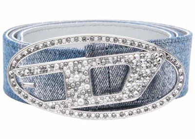 Pre-owned Diesel Women's  Oval D Logo B1dr Strass Belt In Electric/blue