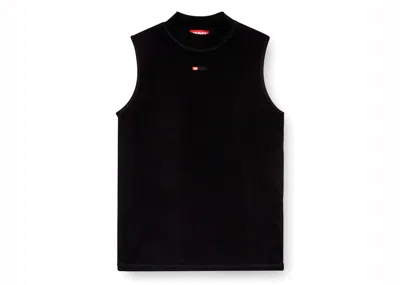 Pre-owned Diesel Women's  Tmokkyslmicrodiv Mock Neck Ribbed Tank Top In Black
