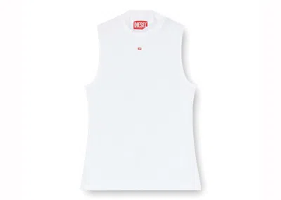 Pre-owned Diesel Women's  Tmokkyslmicrodiv Mock Neck Ribbed Tank Top In White