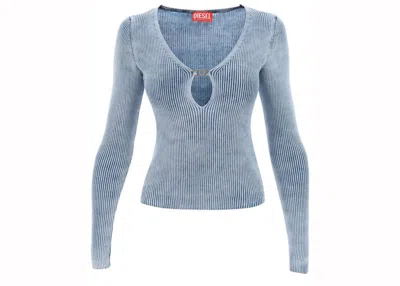 Pre-owned Diesel Women's  Vneck Long Sleeve Top In Blue