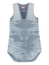 Diesel Sleeveless V-neck Distressed Denim Dress In Blue