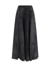 Diesel Full Skirt In Lasered Cotton-hemp Denim In Black