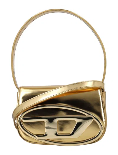 Diesel '1dr' Gold-colored Handbag With Electroplated Oval D Plaque In Glossy Mirrored-leather Woman