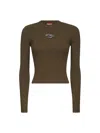 Diesel Ribbed Slim-fit Top With Cut-out Plaque Detail In Brown