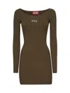 Diesel Women Green Ribbed Viscose M-vera Minidress In Brown