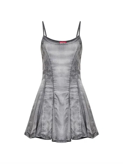 Diesel Women Grey De-spoky-fsi Flared Mini Dress In Gray