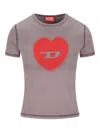 Diesel Women Heart Cotton T-shirt In Gray