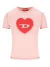Diesel Heart Cotton T-shirt Rhinestone Graphic In Pink