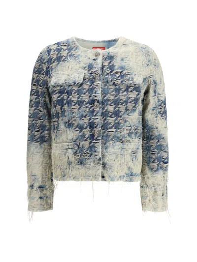 Diesel Women Houndstooth-pattern Denim Jacket In Blue