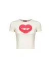 Diesel Women Ivory Ribbed Stretch Cotton T-ele T-shirt In Neutral