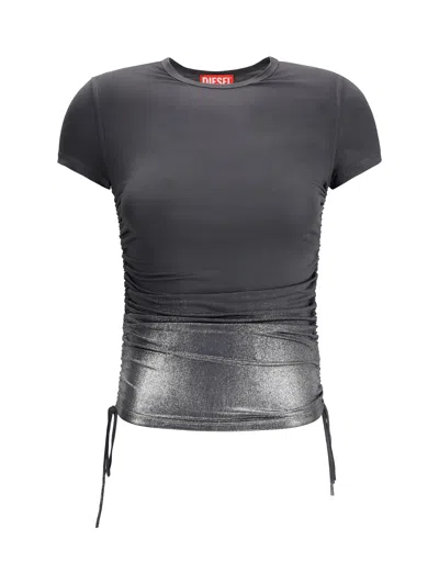 Diesel Women Jersey Top With Side Drawstrings In Gray