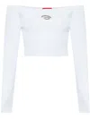 Diesel Cropped Ribbed Knit Boat Neck Sweater In Nero
