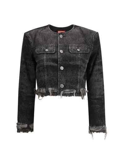 DIESEL DIESEL WOMEN LASER-ENGRAVED COTTON-HEMP DENIM JACKET