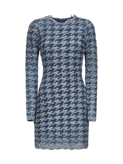 DIESEL DIESEL WOMEN LIGHT BLUE HOUNDSTOOTH DENIM M-HALMA MINIDRESS