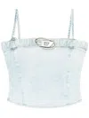 Diesel Denim Cotton Cropped Top Belt In Denim