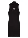 Diesel High Neck Fitted Mini Dress With Ribbed Texture In Black