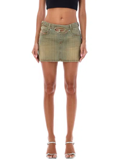 Diesel Women's Low-rise Denim Skirt With Bold D-ring Buckle In Green