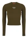 Diesel Ribbed Slim-fit Top With Cut-out Plaque Detail In Green