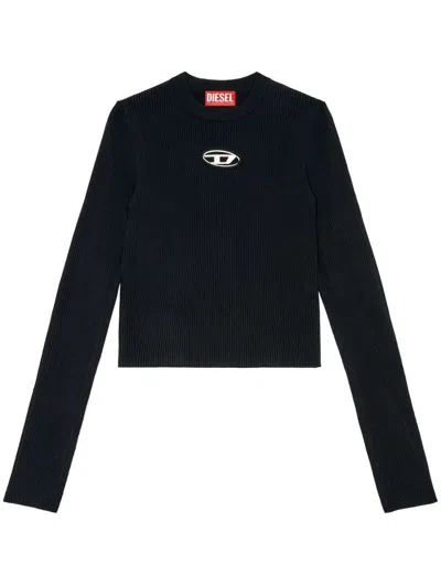 DIESEL DIESEL WOMEN `M-VALARI` RIB-KNIT VISCOSE-BLEND TOP WITH `OVAL D`