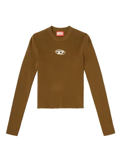 DIESEL DIESEL WOMEN `M-VALARI` RIB-KNIT VISCOSE-BLEND TOP WITH `OVAL D`