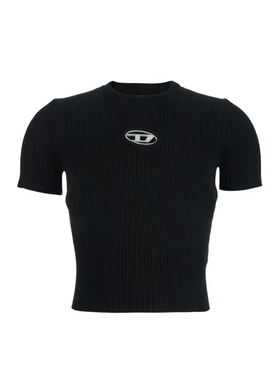 DIESEL DIESEL WOMEN 'M-VALARI' BLACK CREWNECK T-SHIRT WITH LOGO ON THE FRONT IN VISCOSE BLEND WOMAN