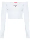 Diesel Cropped Ribbed Knit Boat Neck Sweater In Multicolor