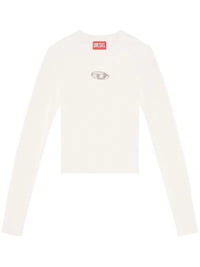 Diesel Women's Off-white Knit Long-sleeve T-shirt With Cut-out Detailing
