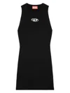 Diesel Ribbed Black Sleeveless Mini Dress With Logo Detail In Black
