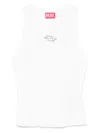 Diesel Sleeveless Ribbed Knit Top With Metallic Logo Detail In White