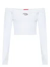Diesel Cropped Ribbed Knit Boat Neck Sweater In White