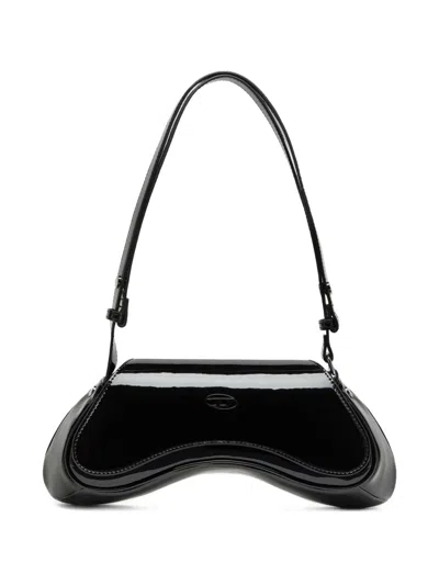 Diesel Curved Black Play Clutch With Glossy Finish And Magnetic Closure