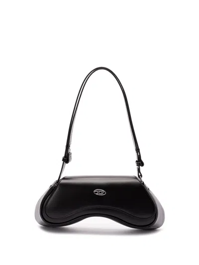 Diesel 'play' Black Shoulder Bag With Oval D Logo Detail On The Front In Ecoleather Woman