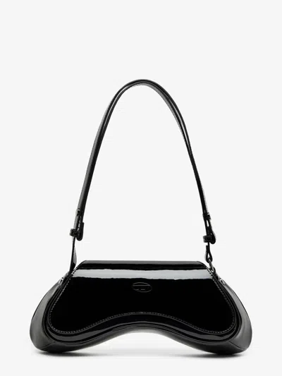 Diesel Women Play Crossbody Patent Fabric Bag In Black