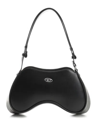 Diesel Shoulder Handbag With Zip Closure And Oval Logo In Black