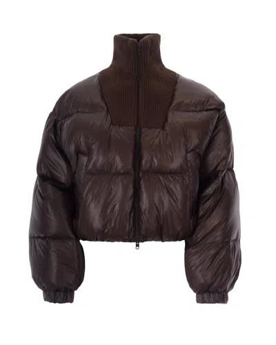 Diesel Women's Ribbed Knit Collar Puffer Jacket In Plum/purple