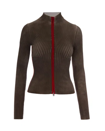 Diesel Women's Ribbed Zip Front Mock Neck Sweater In Brown