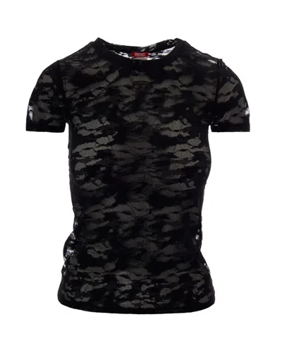 Diesel Women's Sheer Lace Short Sleeve Top In Ebony